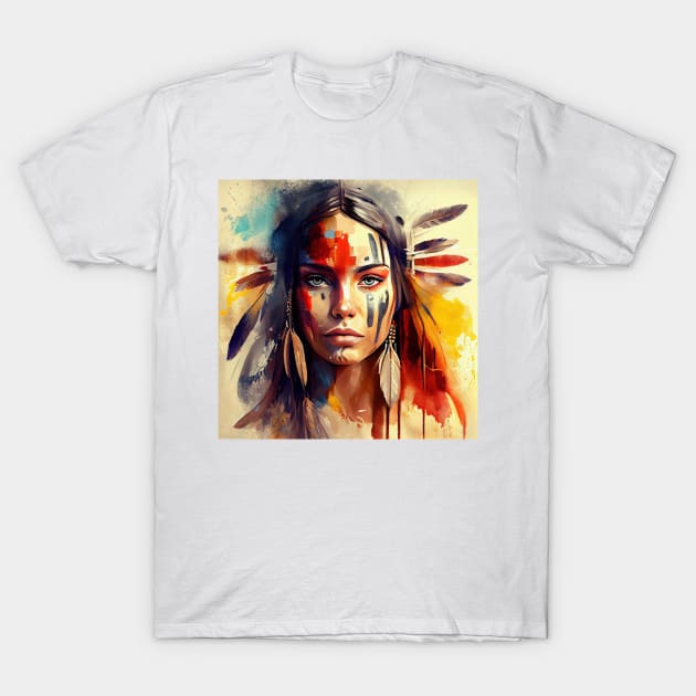 Powerful American Native Woman #3 T-Shirt by Chromatic Fusion Studio